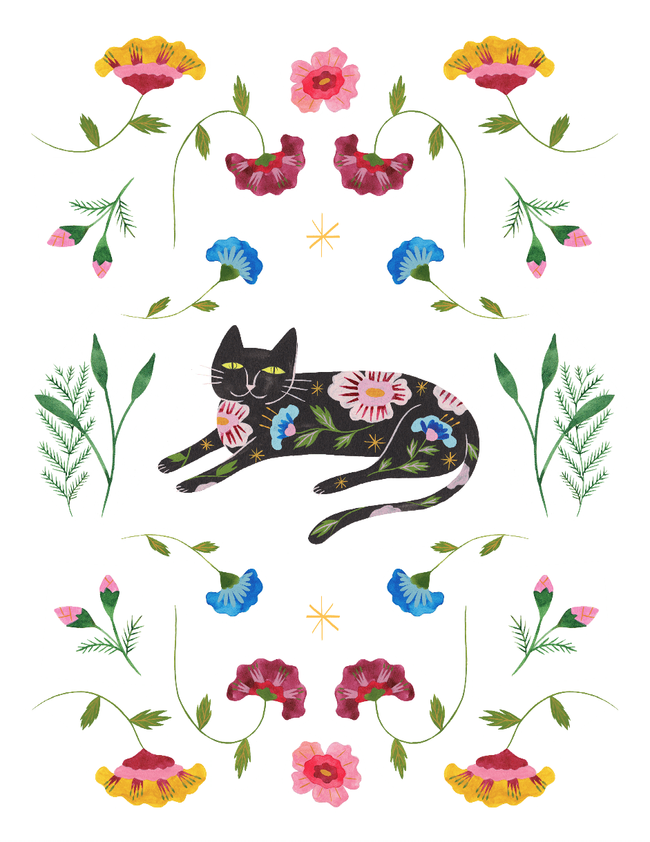 chat et fleur