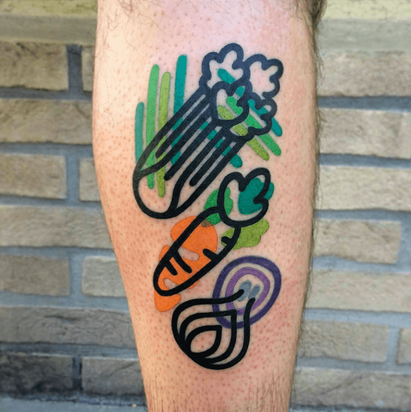 Tatouage de légume carotte et céleri par Mattia Mambo