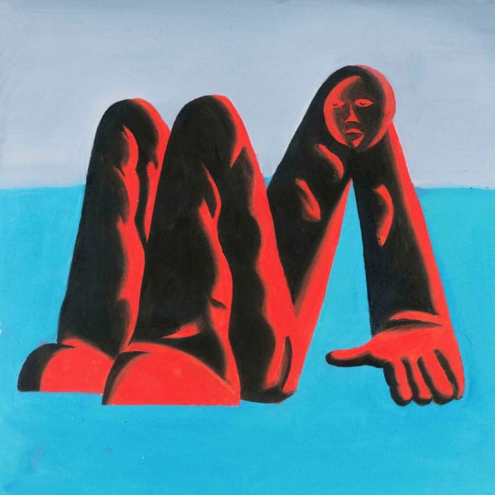 Pochette du nouvel album de King Krule "Man Alive!". Une image représentant un homme stylisé rouge sur fond bleu en deux parties. 