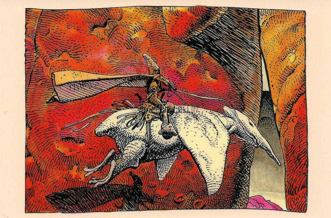 carte postale avec une illustration réalisé par Mœbius