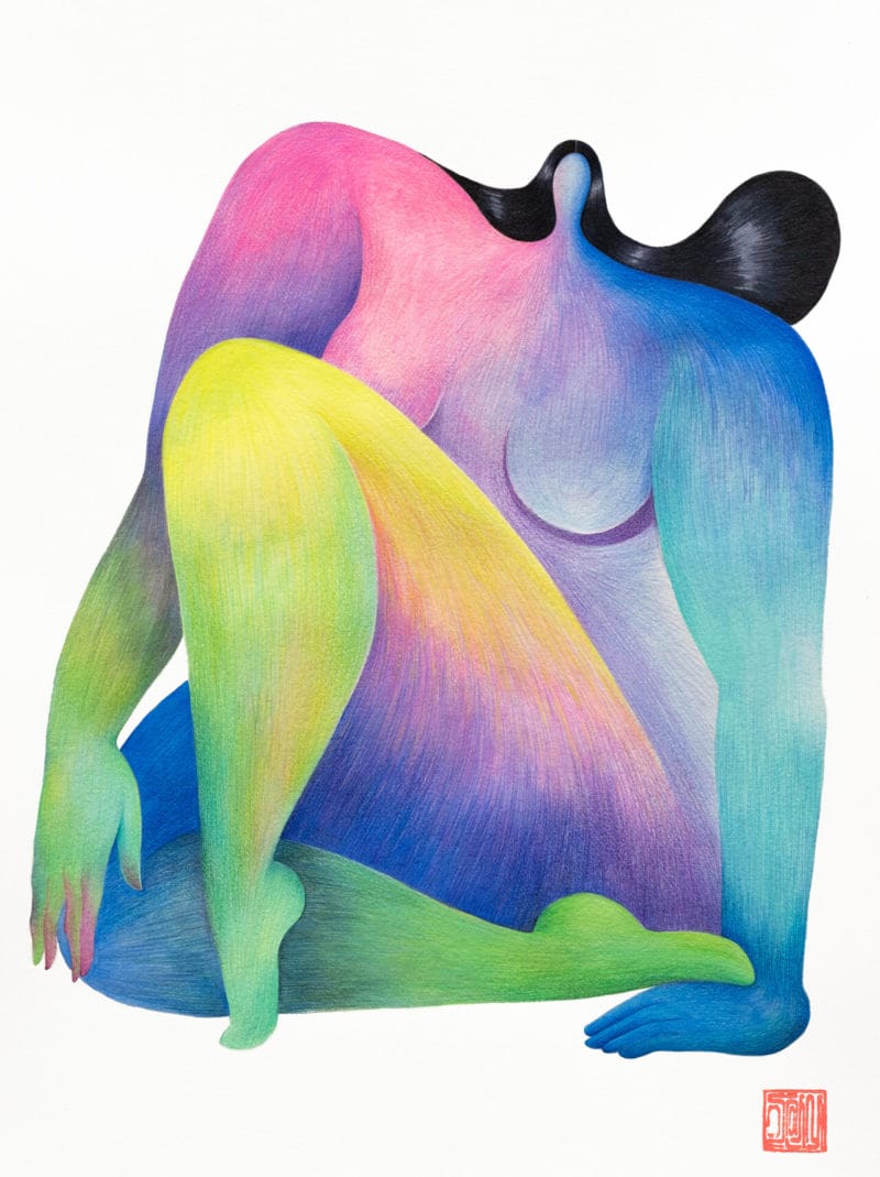 corps femme multicouleur couleurs pales cheveux noirs 