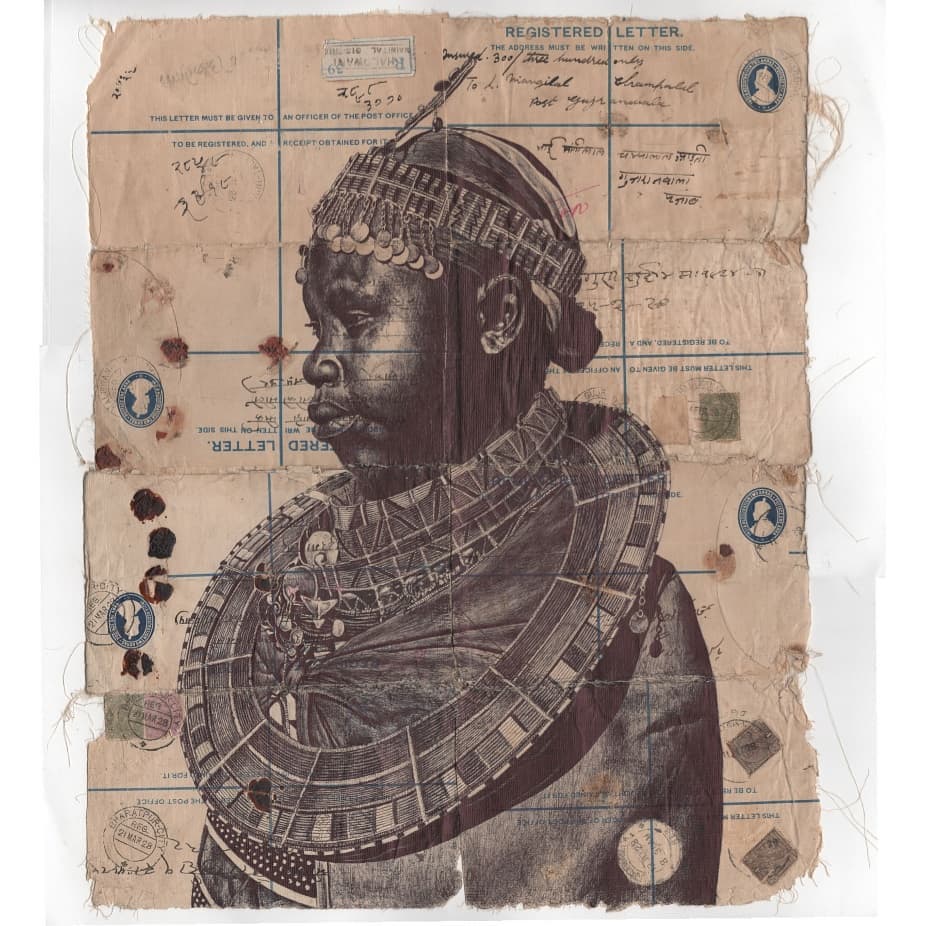 portrait femme africaine lettre timbres poste Mark Powell 