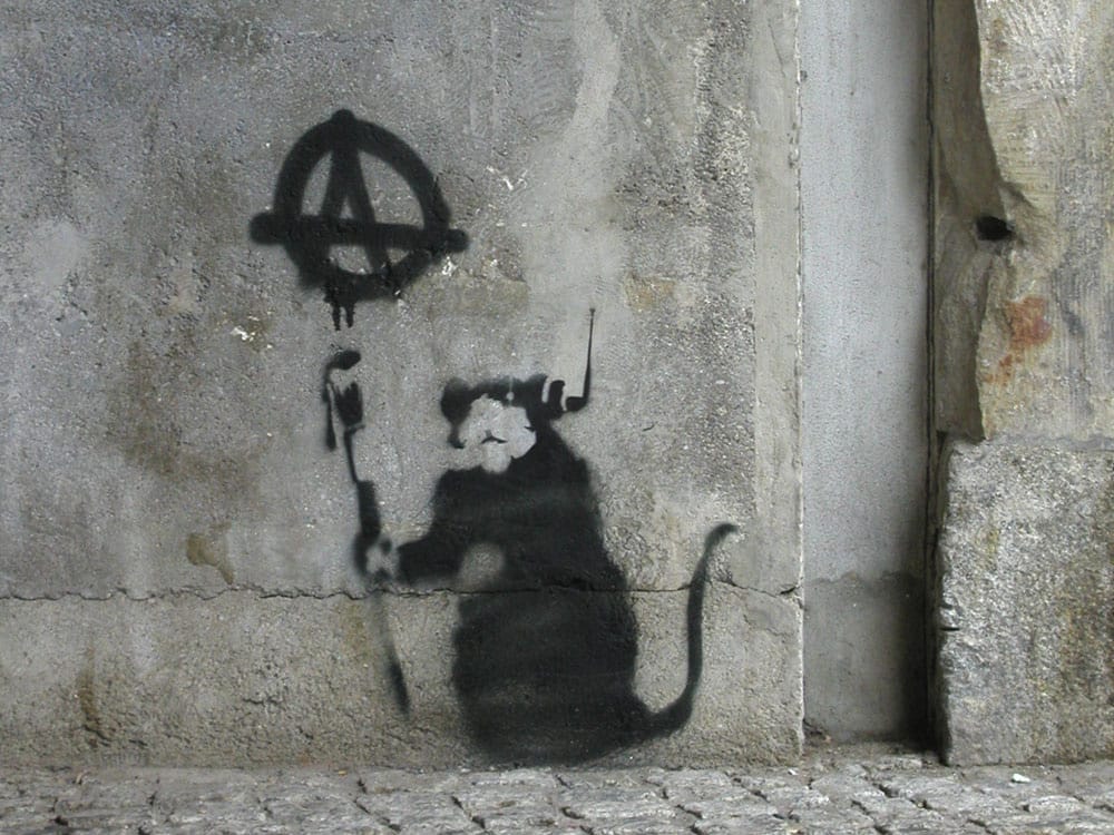 Banksy street art rat anarchy
