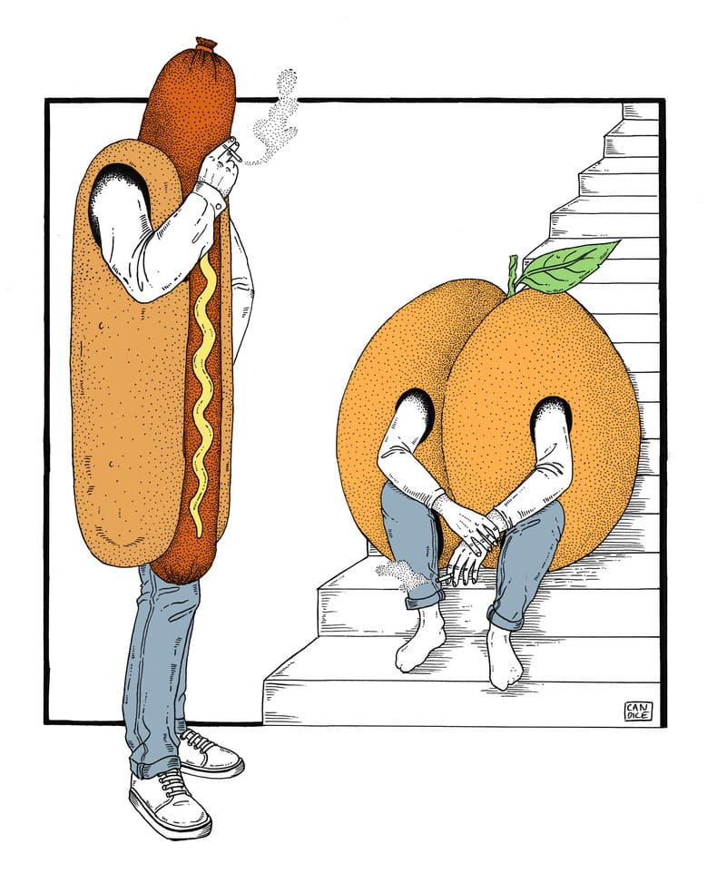 Candice Roger hot dog et orange
