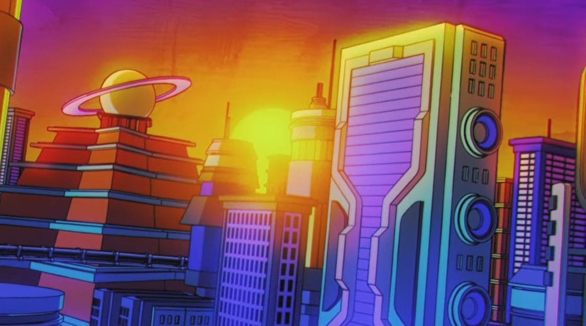 Image de bâtiments provenant du clip Phases animé par Daikon
