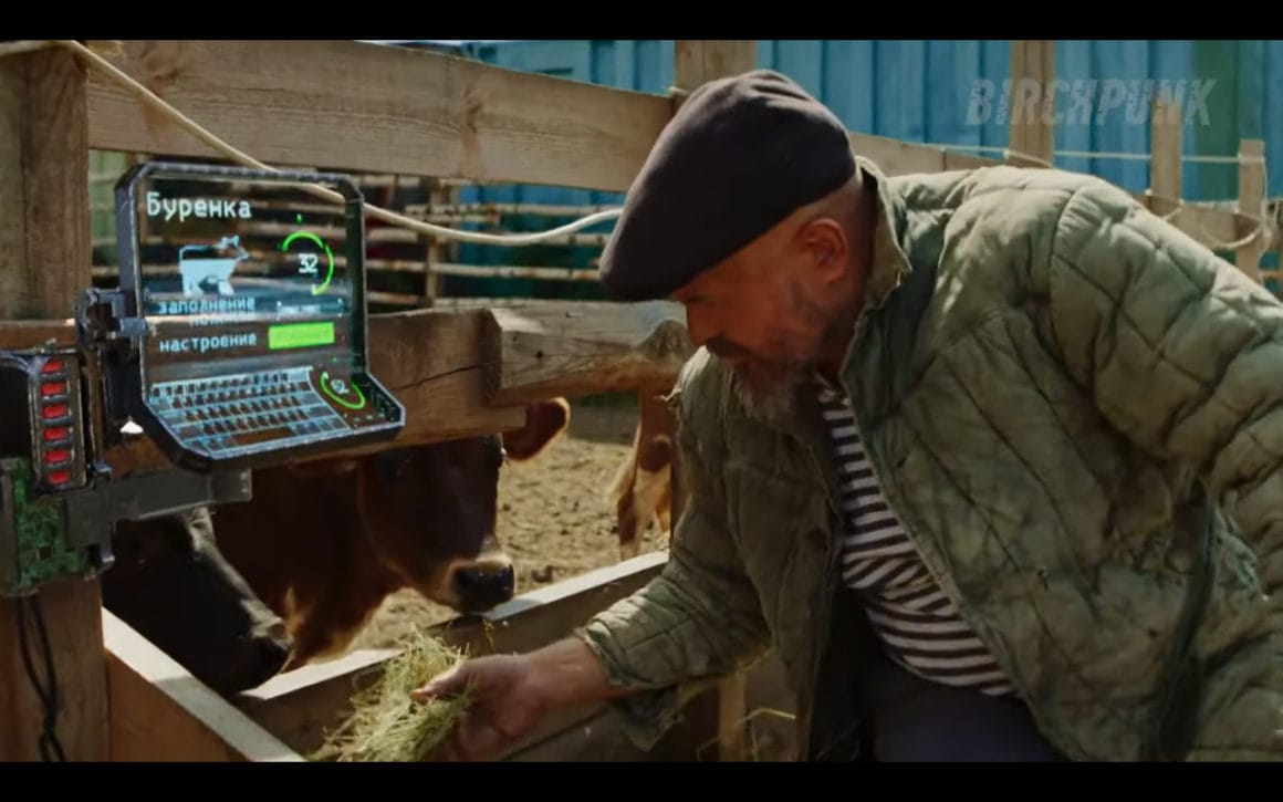 Capture d'écran de la vidéo humoristique russe "Russian Cyberpunk Farm"