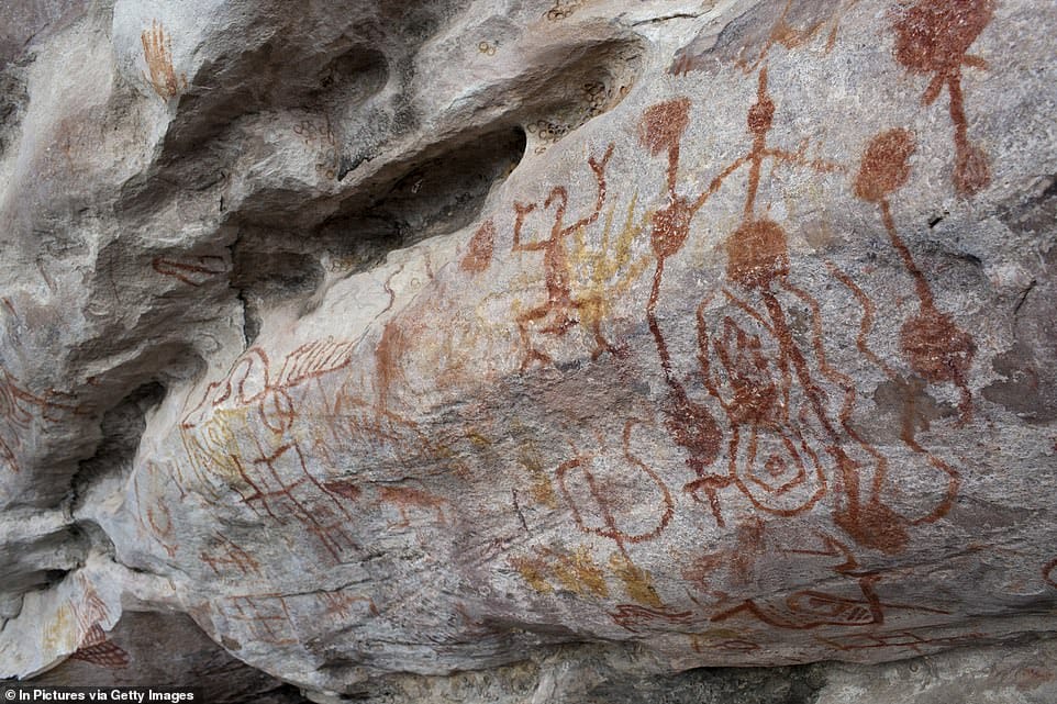 Un bout de mur contenant des dessins préhistoriques découvert en Amazonie