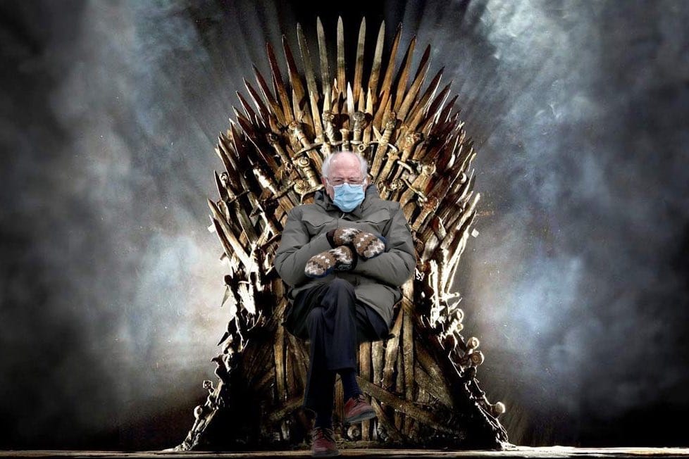 Photographie détourée de Bernie Sanders ajoutée sur le trône de Game of Thrones