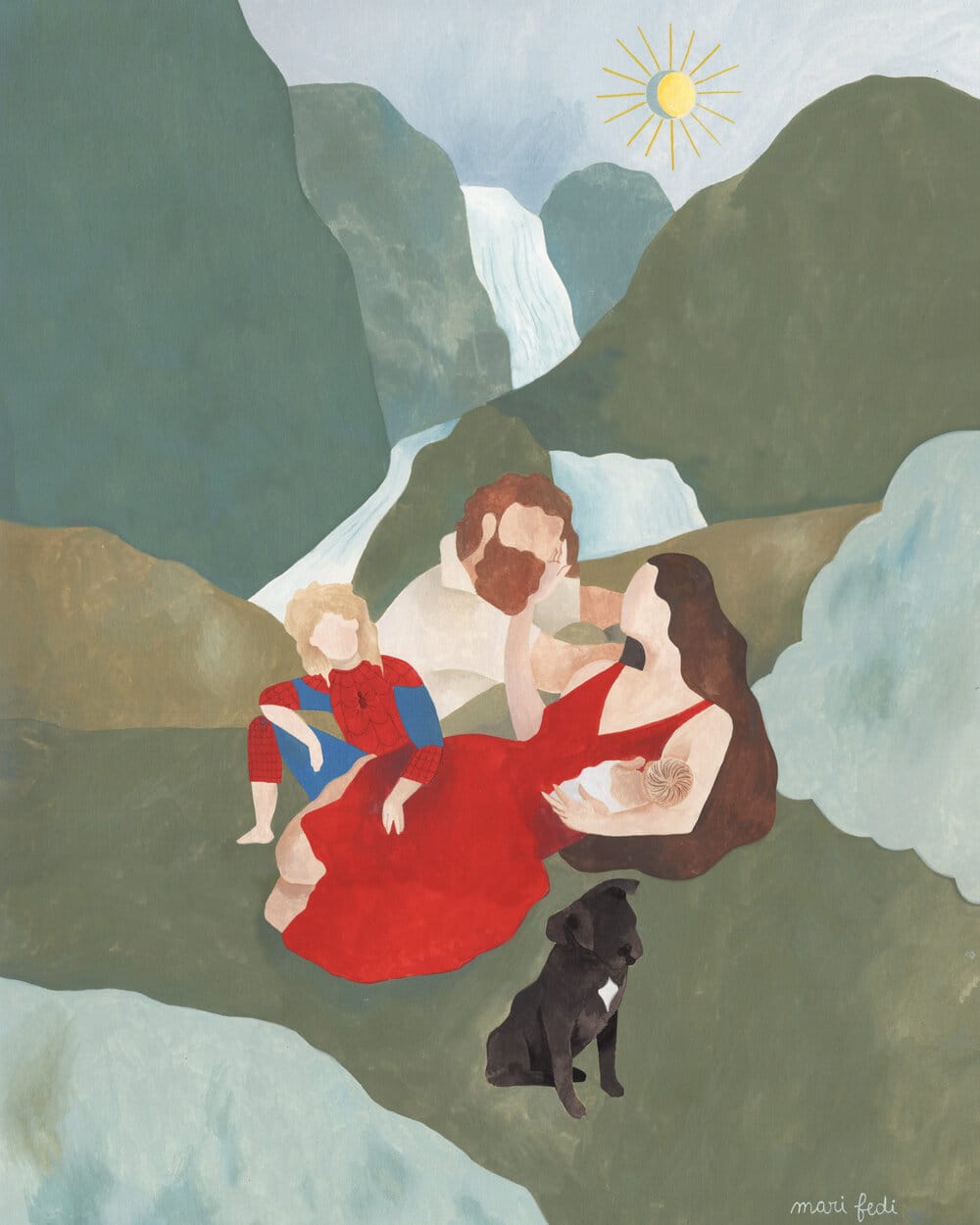 Illustration d'une famille dans les montagnes