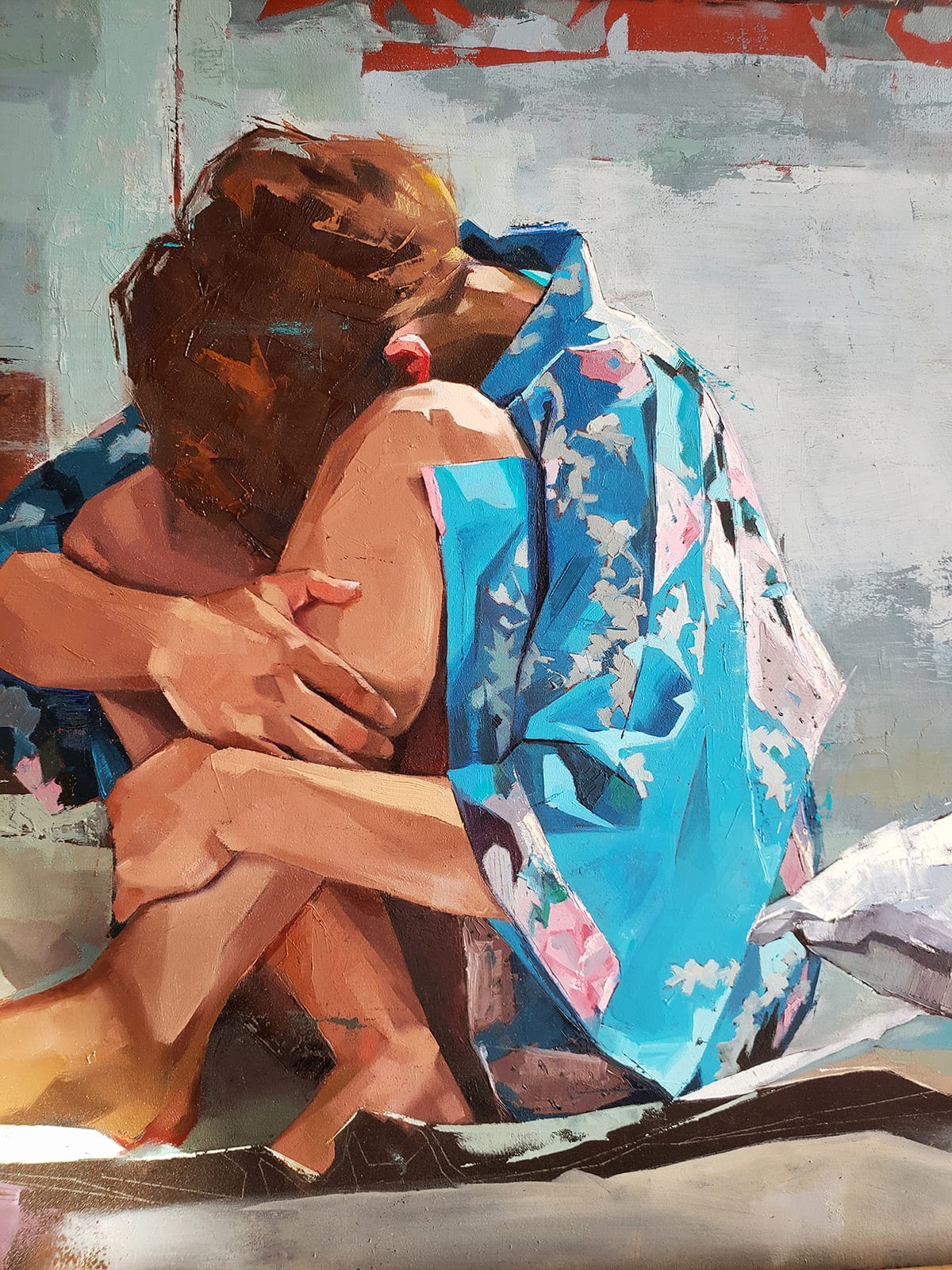 Femme tête dans les genoux peinte par  Kseniya Galper