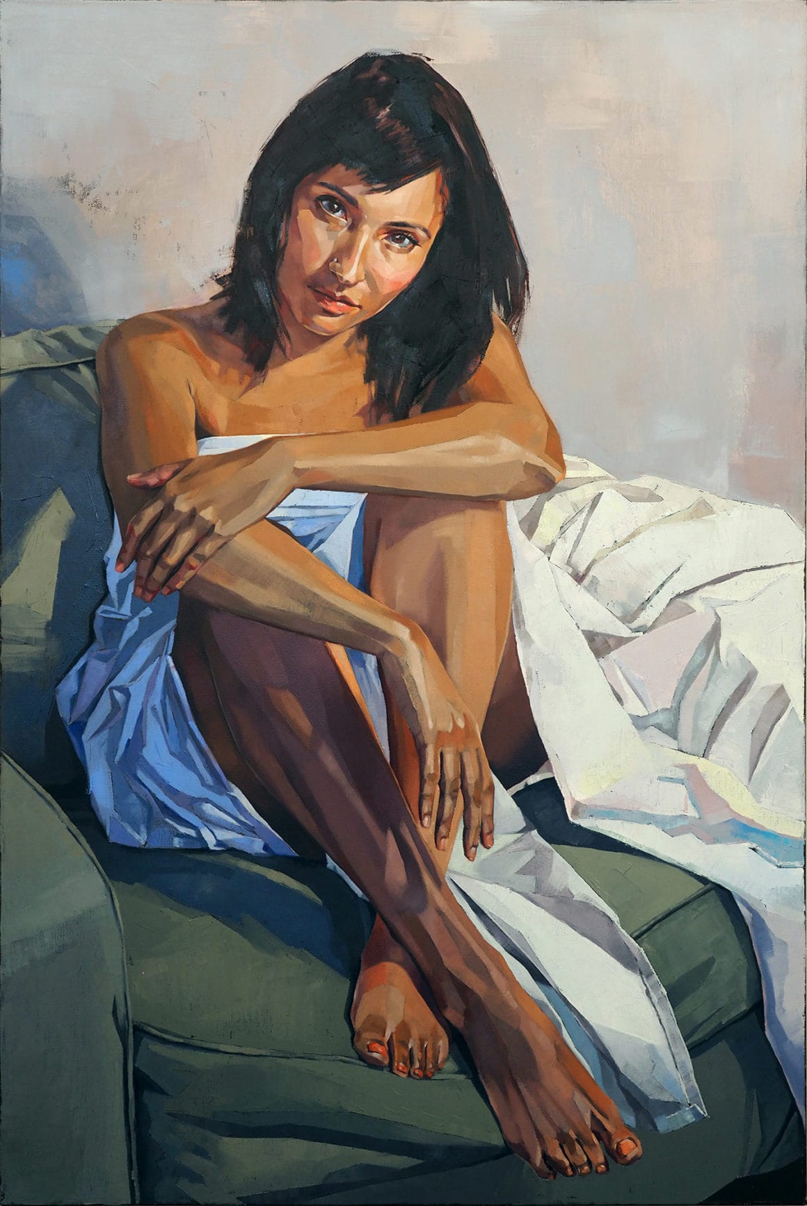 Femme entourée d'un drap sur un lit peinture par Kseniya Galper