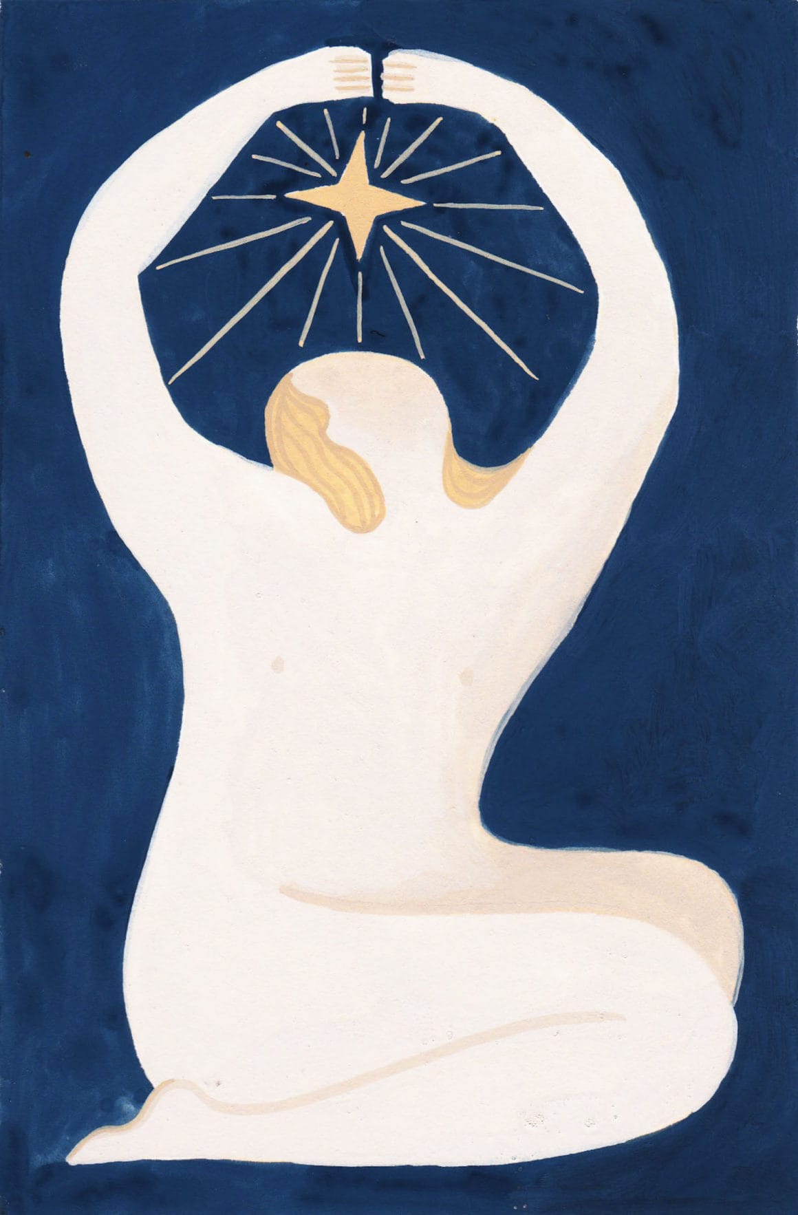 Illustration d'une jeune femme nue levant les bras vers une étoile