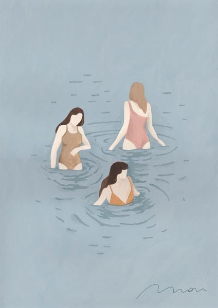 Illustration pour Ozero Swimmer, femmes en maillot de bain dans l'eau