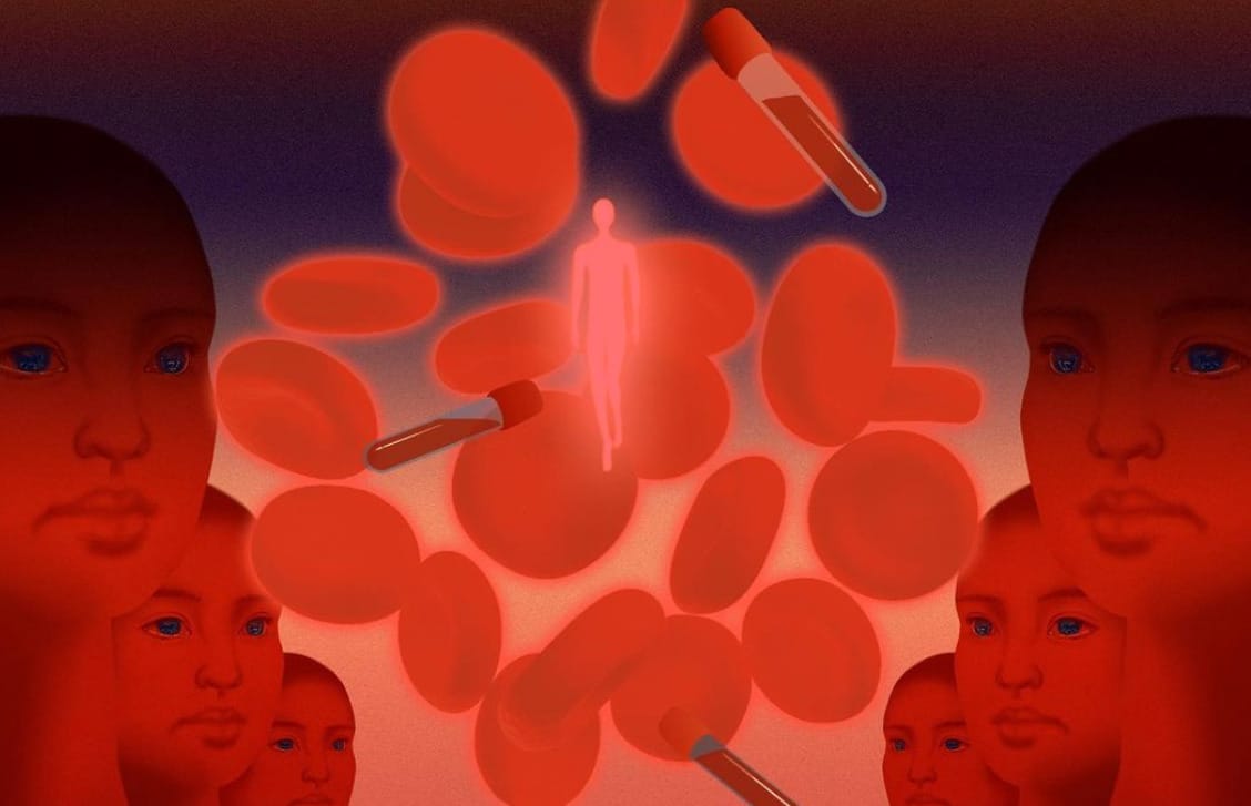Humains entourés de prise de sang et de globules