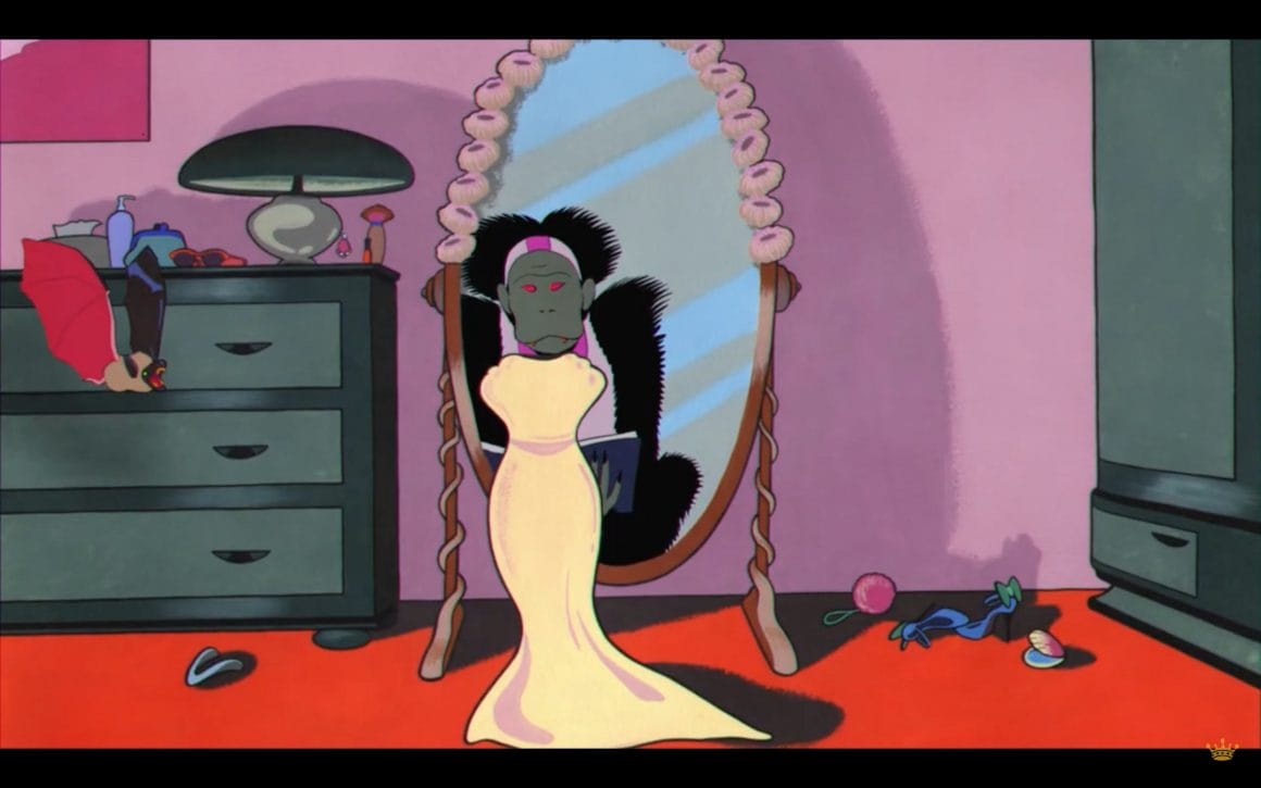 Guenon se regardant dans le miroir
