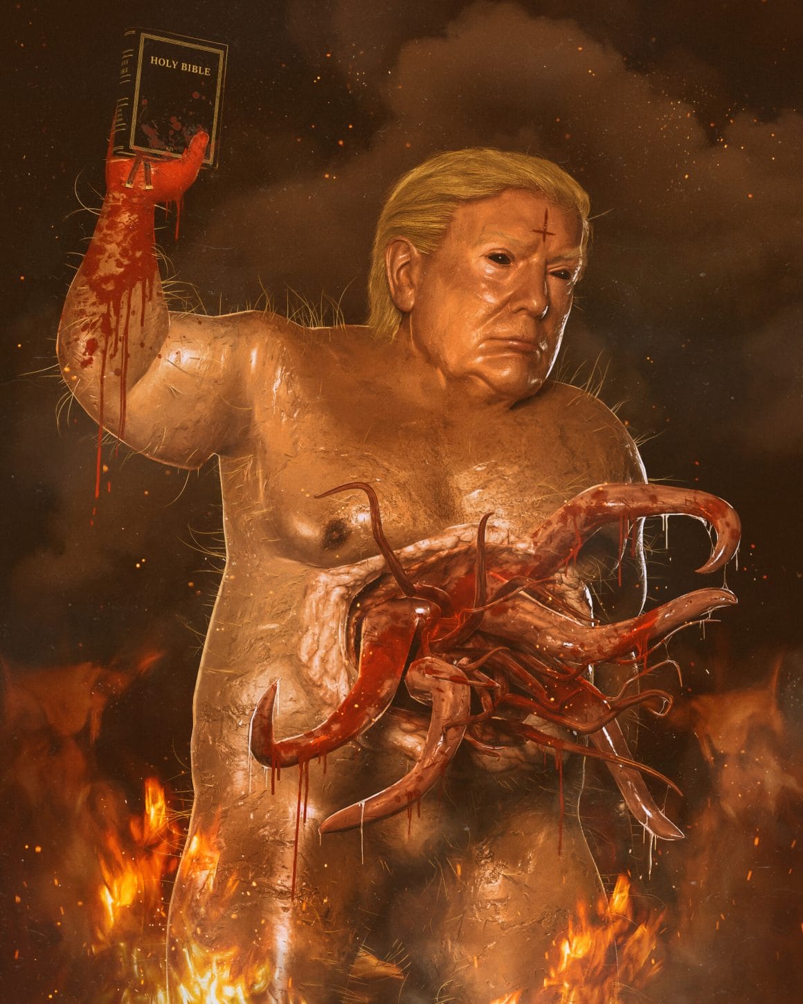 Donald Trump en sataniste monstrueux