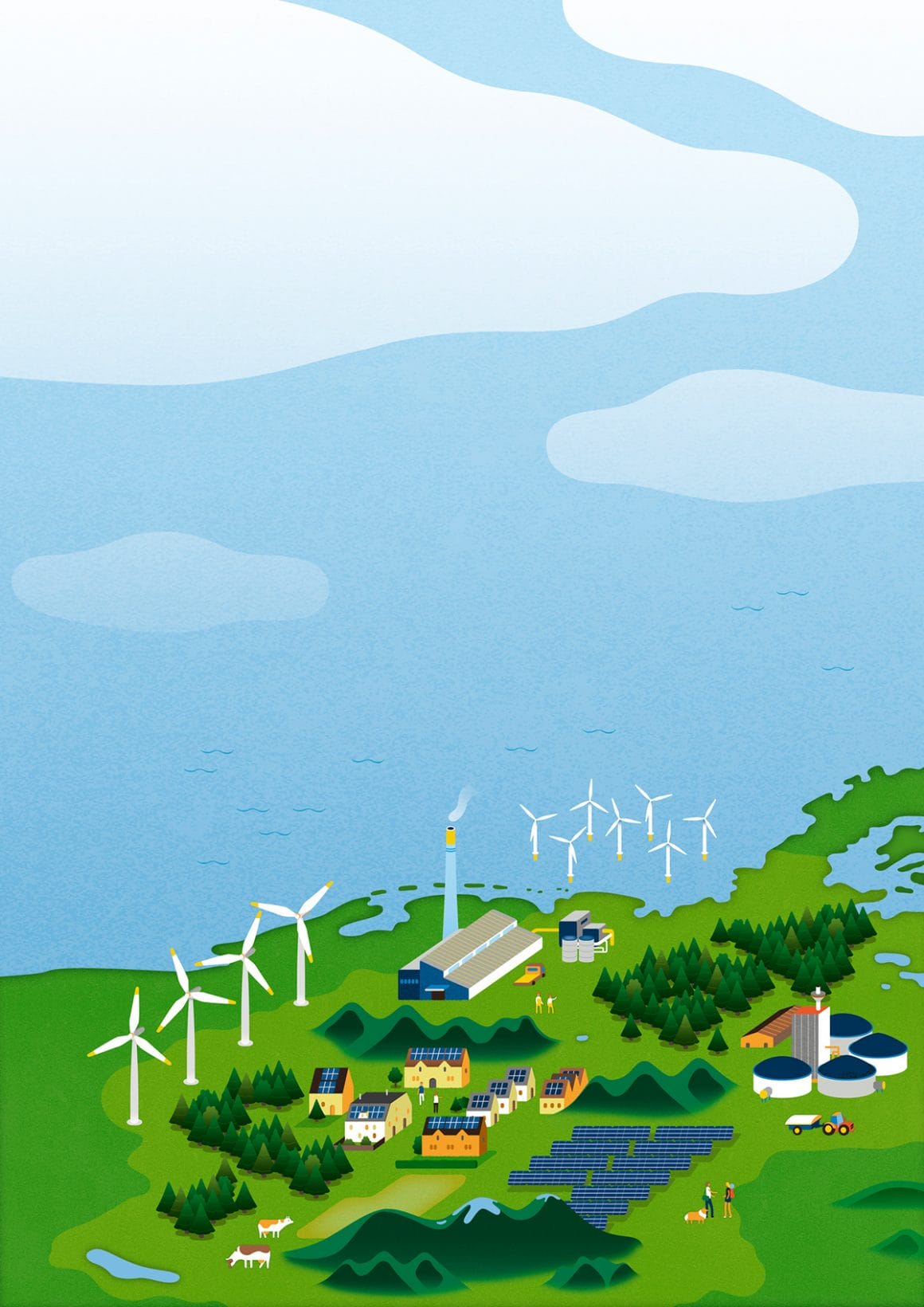 Grande illustration montrant un village énergétique 