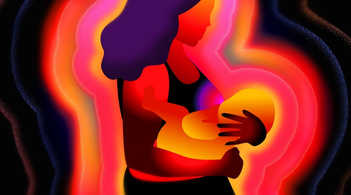 Illustration d'une mère tenant son bébé.