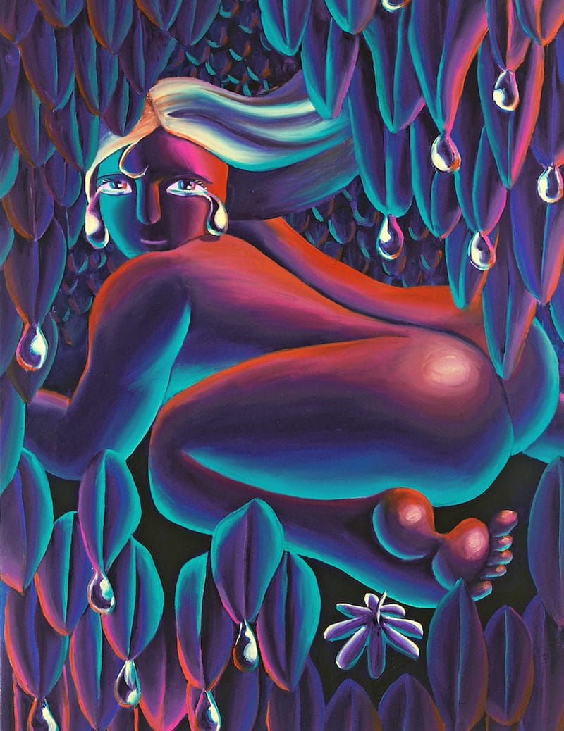 peinture de Lindsey Kircher illustrant une feme qui pleure accroupie