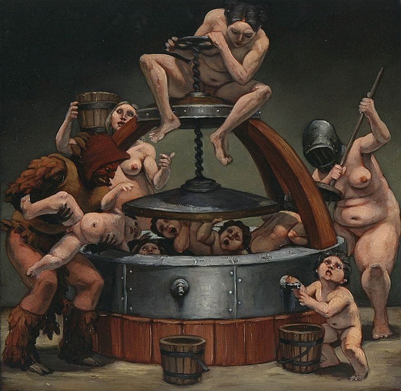 Tableau surréaliste, inspiré par Goya et peint par Erik Thor Sandberg