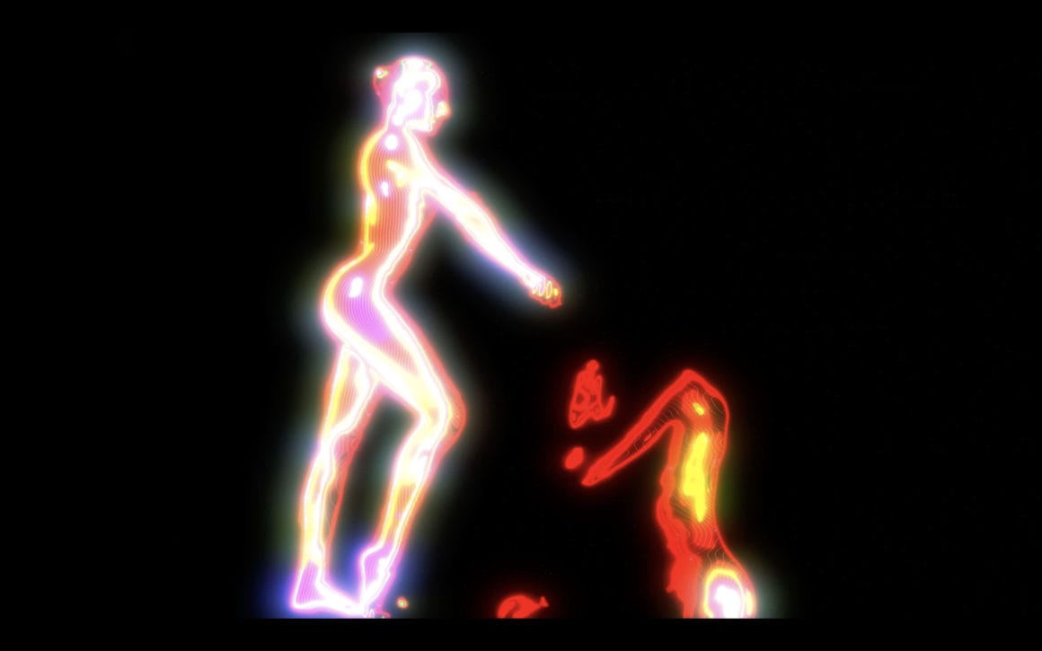 extrait du clip divine créature, réalisé par Polygon 1993, en collaboration avec le couple LeoLulu, connu notamment pour leur activité sur pornhub.
la femme néon domine l'homme à genou