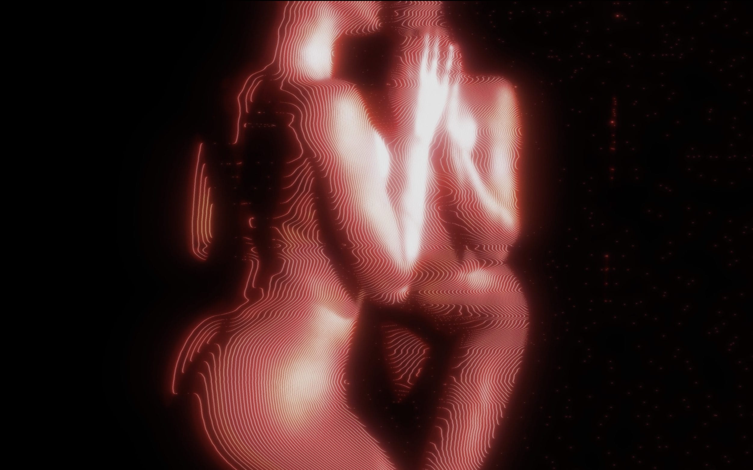 extrait du clip divine créature, réalisé par Polygon 1993, en collaboration avec le couple LeoLulu, connu notamment pour leur activité sur pornhub.
le corps de la femme se devine à travers les lignes rouges qui le compose