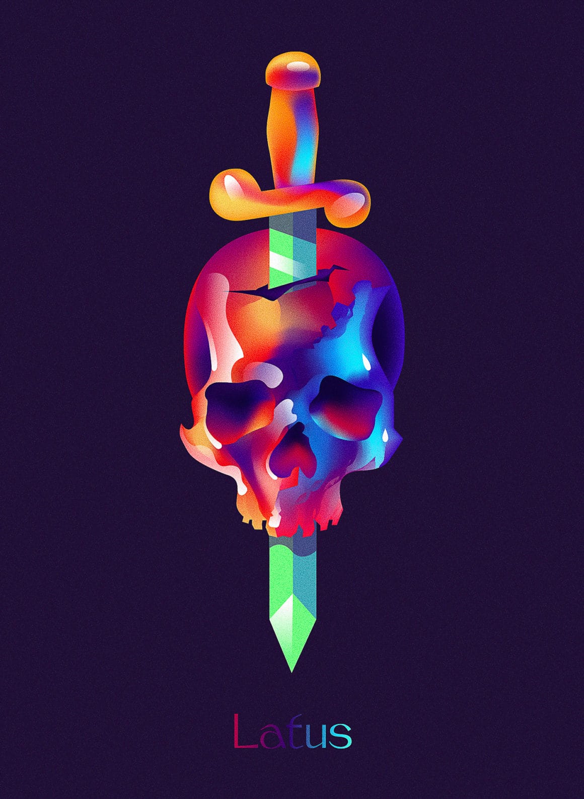 Tête de mort avec une épée plantée dans la tête. par Nick Kumbari
