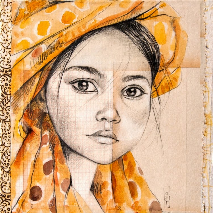 Portrait d'une petite fille berbère avec un voile jaune. 