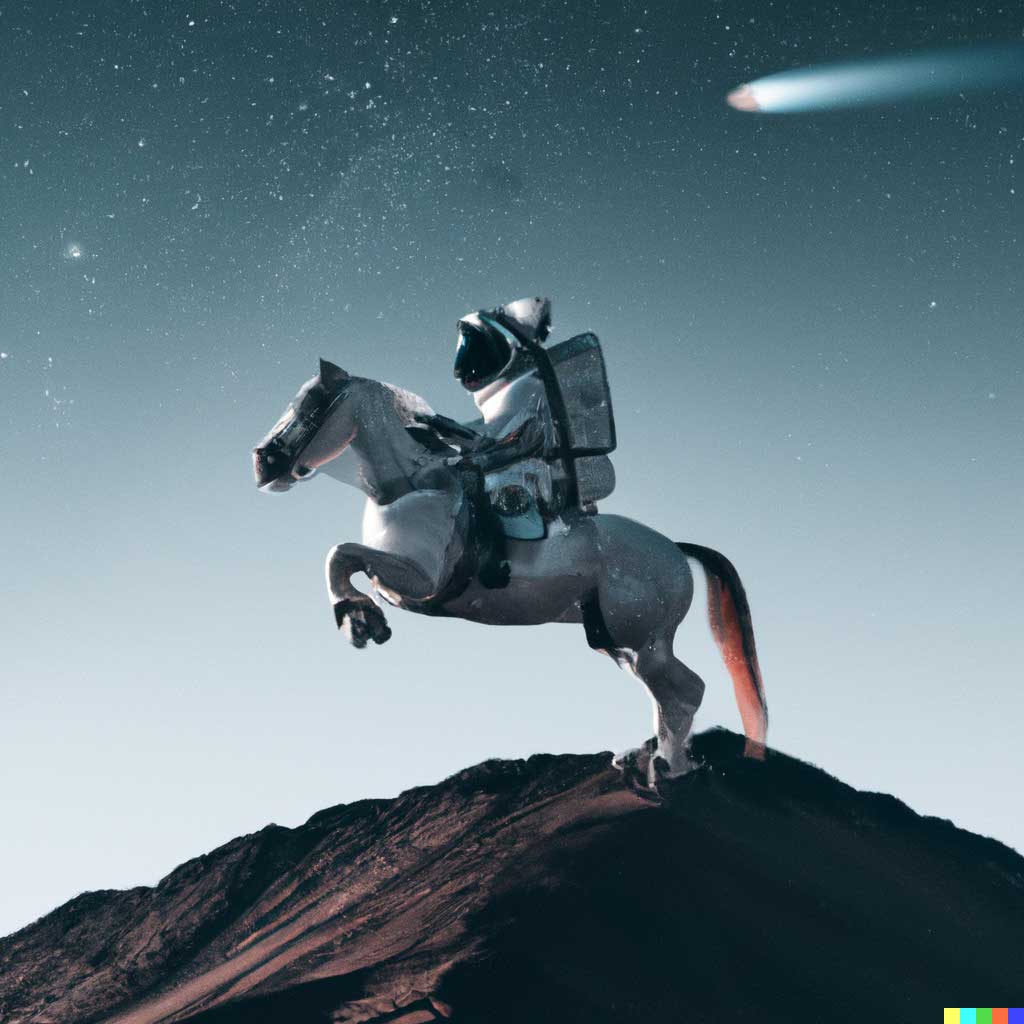 Un astronaute en combinaison sur un cheval