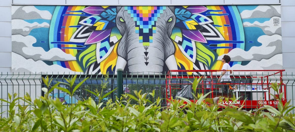 Fresque représentant un éléphant par CEZ à Montévrain