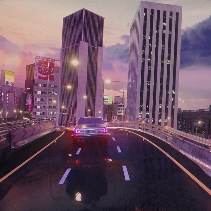 Vue d'une route de Tokyo modélisée en 3D pour le clip Miracle Love