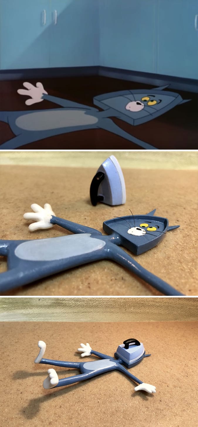 Image du dessin animé Tom et Jerry, le chat reçoit un fer à repasser sur le visage