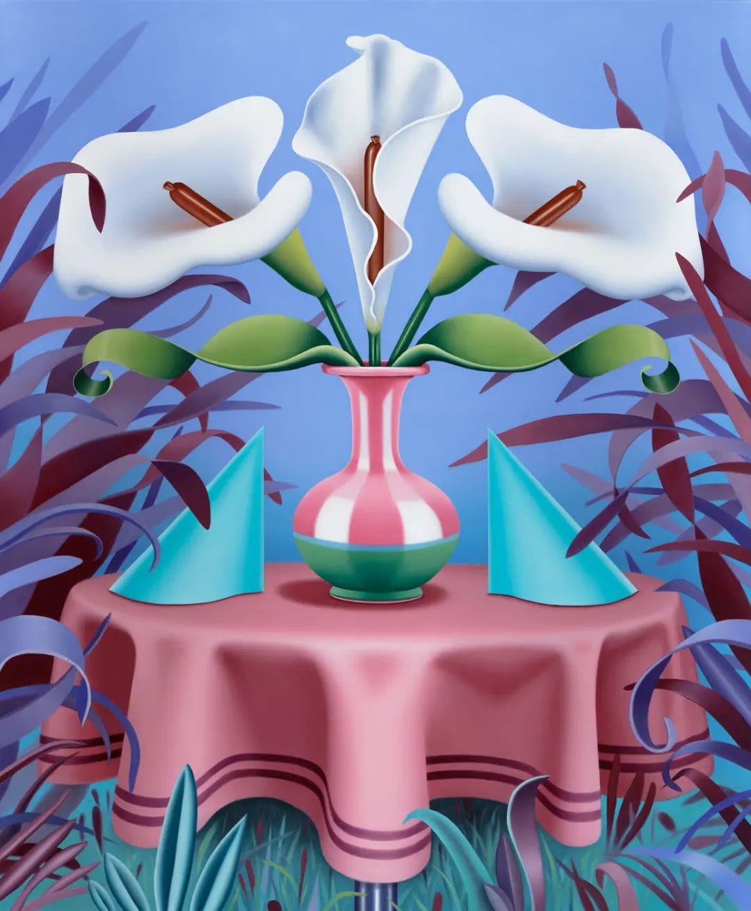 Bouquet de fleurs dans un vase posé sur une table - le tout très coloré