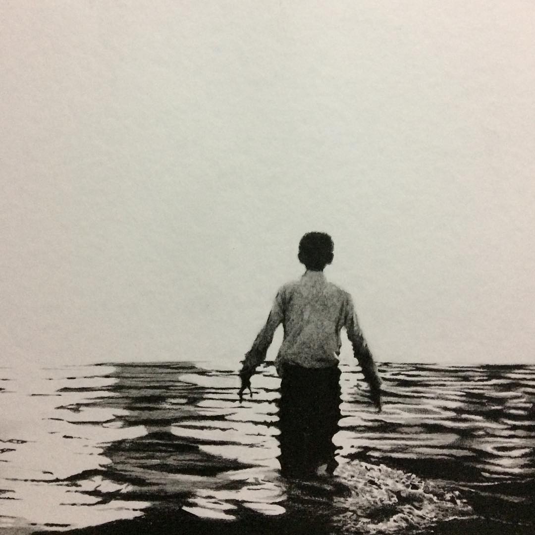 Dessin d'un garçon dans l'eau par Henrique de Franca