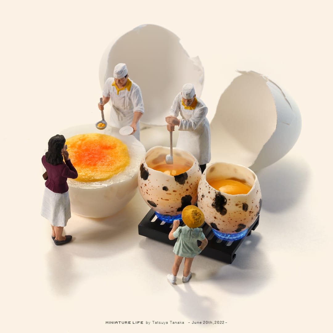Ce diorama représente des cuisiniers faisant cuire des oeufs.