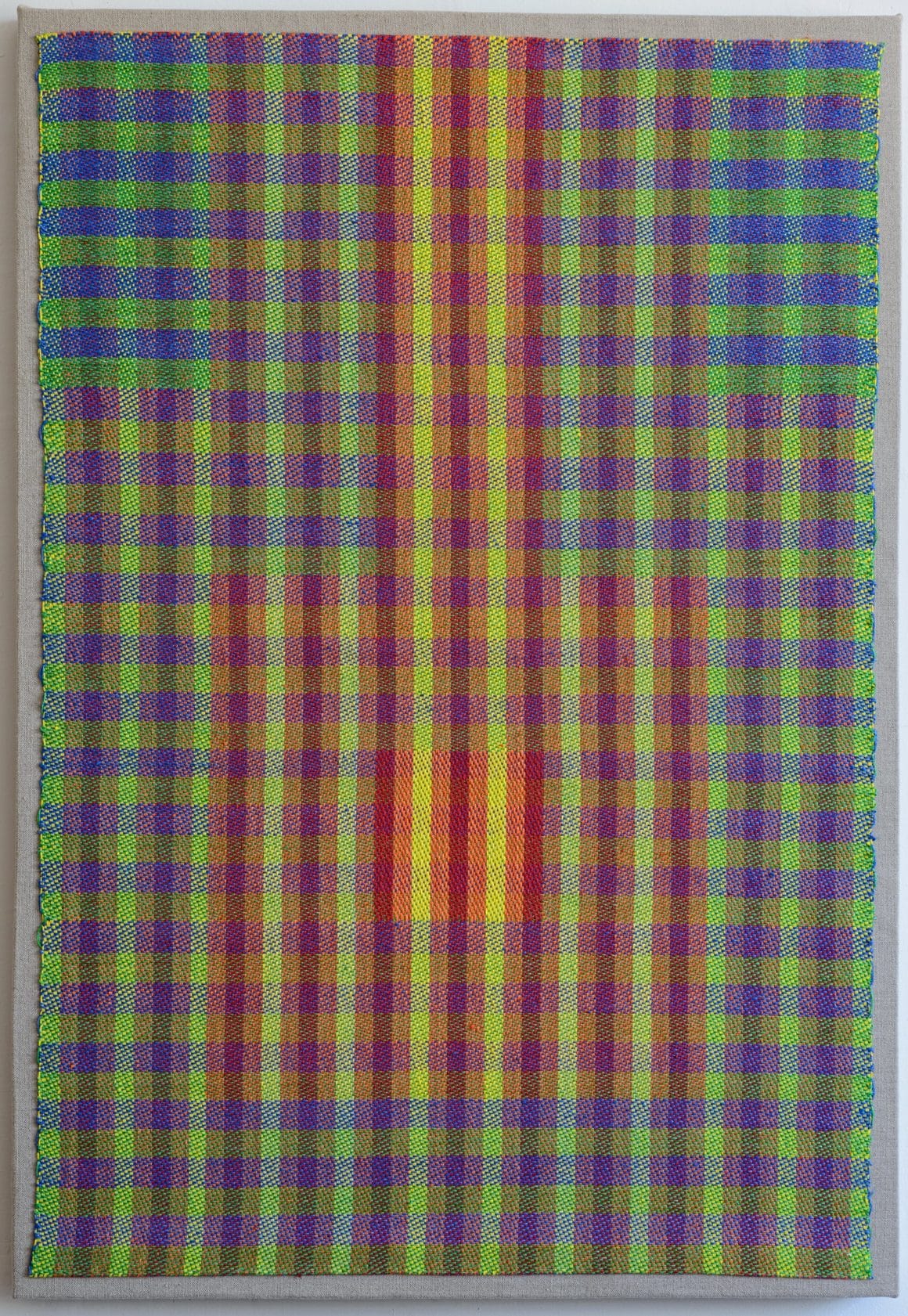 Ignite Plaid, 2022, weaving (hand-dyed linen), 37" x 26".